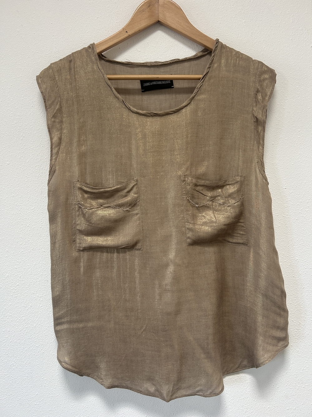 Zadig & Voltaire Metallic Bronze Sleeveless Pocket Tank